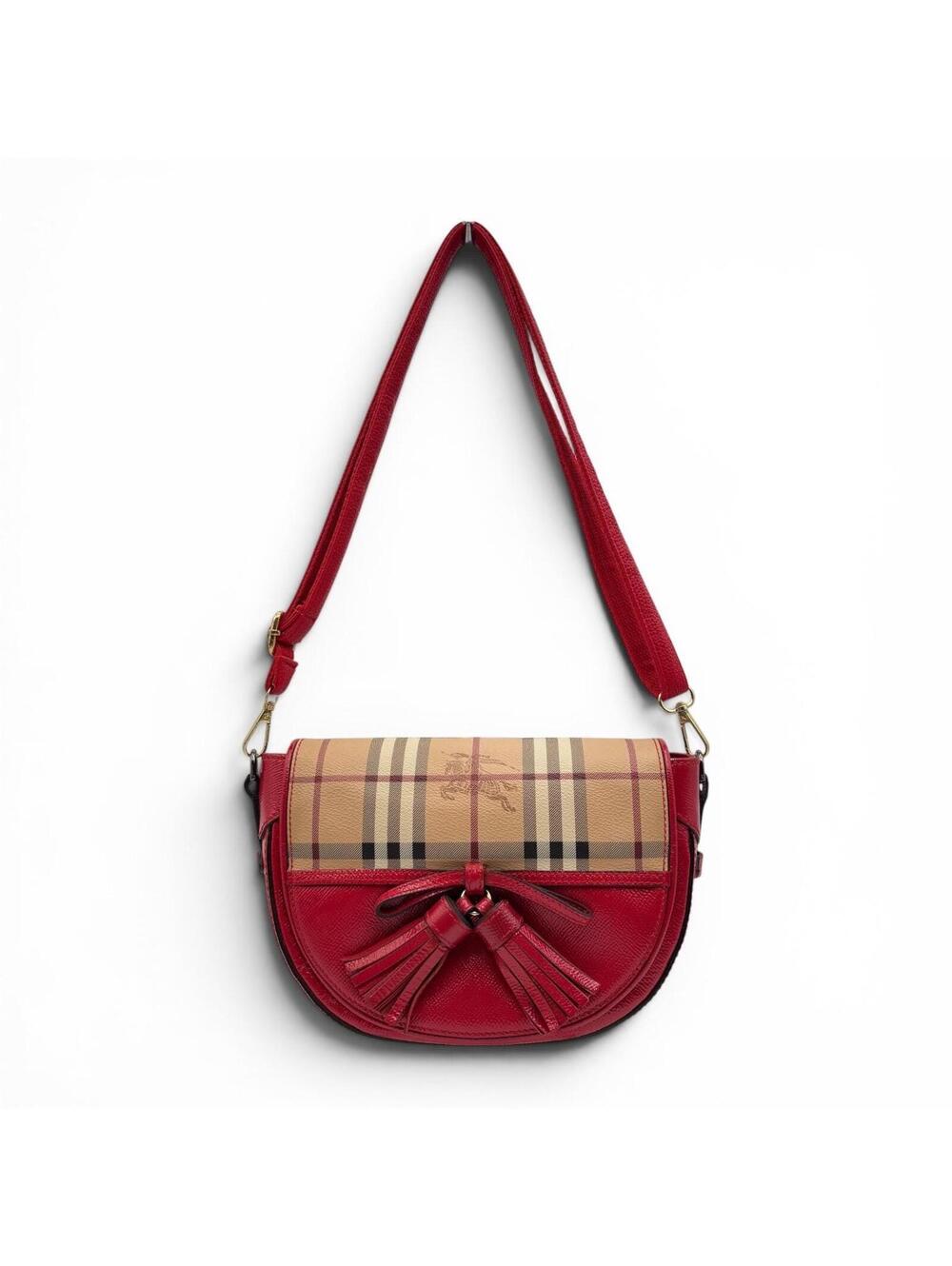 Burberry Haymarket Check Maydown Crossbody Bag Red